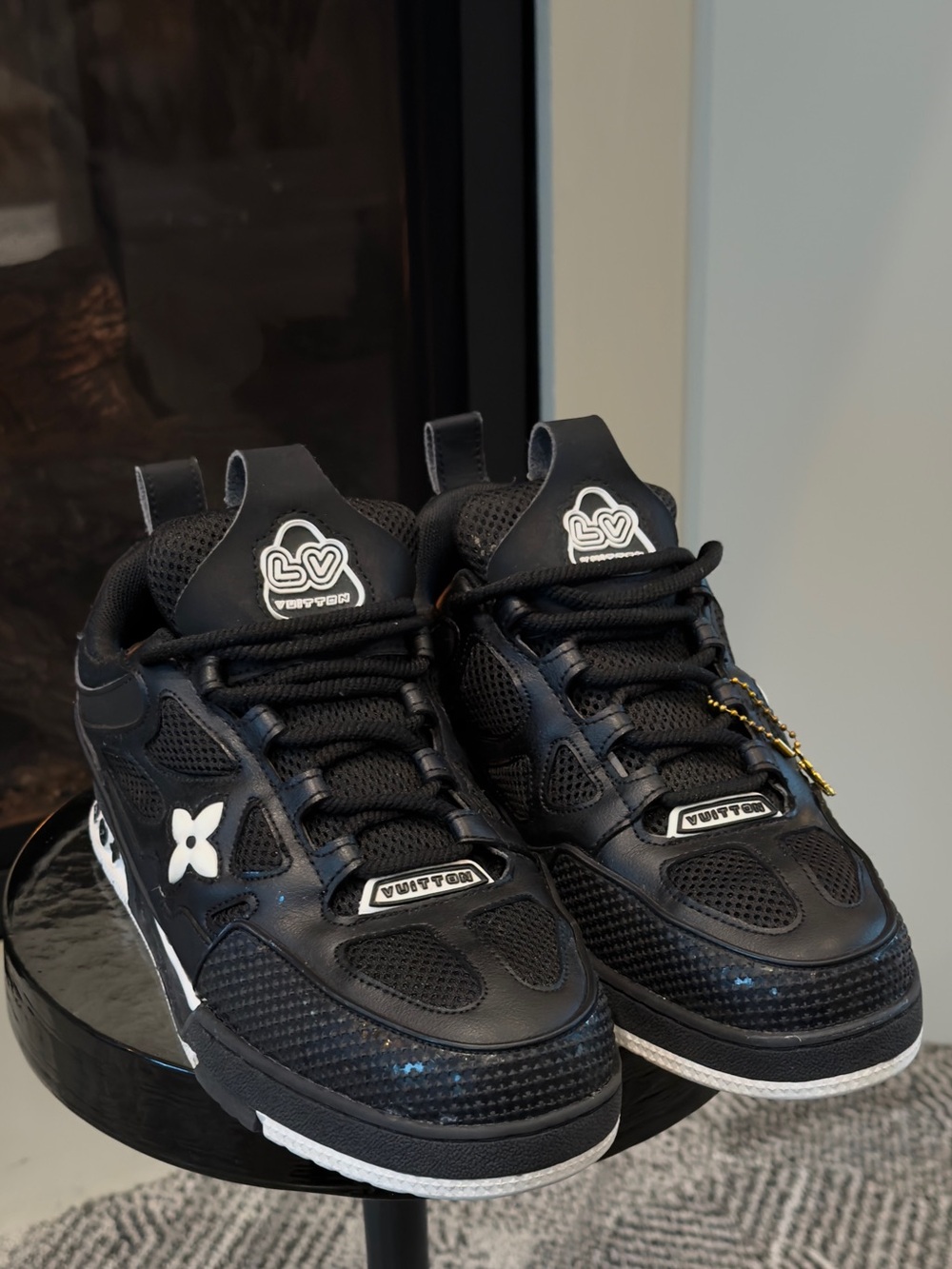 Louis Vuitton Black Slake LV Sneakers with White Accents Size 46